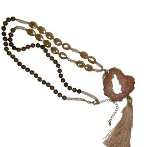 Fashion Jewelry Geode With Gold Tone Trim Necklace